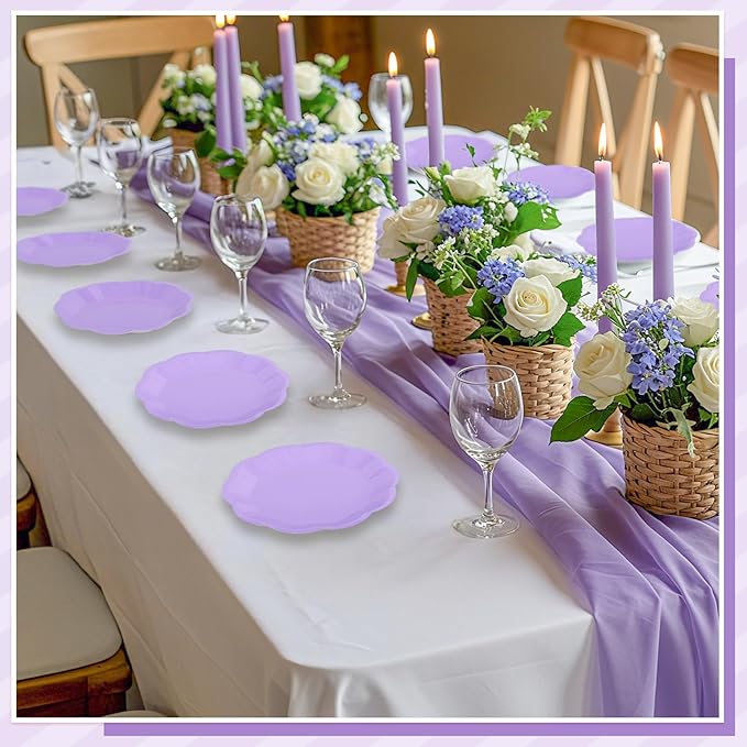 30 Pcs Light Purple Paper Plates, 7 Inch Scalloped Lavender Plates Cute Easter Plate Disposable Party Plate for Wedding, Birthday, Baby Shower