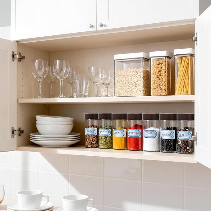 Segarty 4oz Spice Jar with Shaker Lids, 2 Pack 120ml Round Jars with Wood Lids, Clear Empty Seasoning Containers Cereal Cabinet Organization Storage Set, Glass Spice Bottle with 7 Stickers, 1 Brush