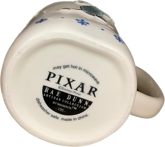 Rae Dunn Disney Pixar Ratatouille Remy Chef's Kiss Ceramic Coffee Mug with Blue Interior, Fleur-de-Lis Design, 14oz