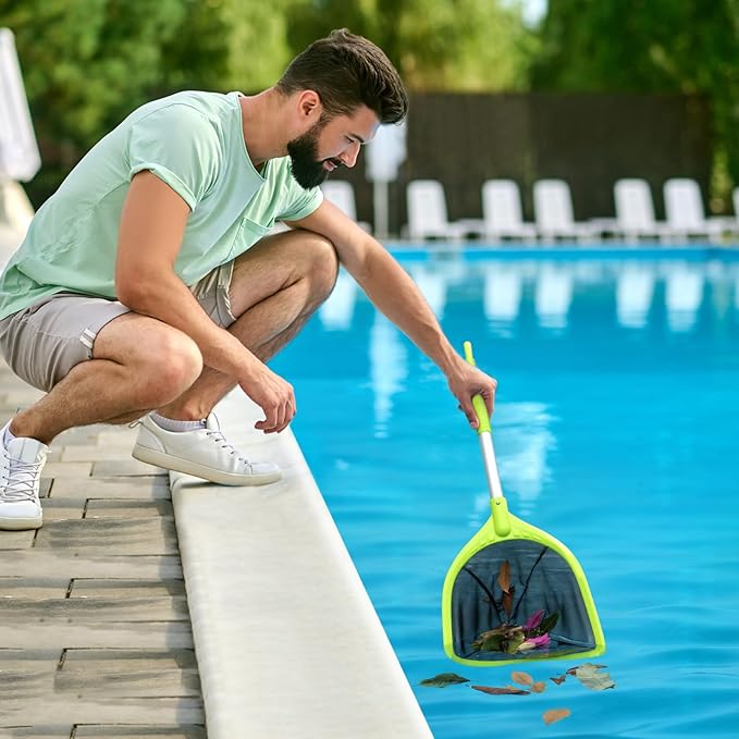 Pool Net Total Length 26.8 inches, Swimming Pool Skimmer Net with Aluminum Pole for Fast Cleaning Ponds, Hot Tub, and Spas, Pool Cleaner Supplies and Accessories