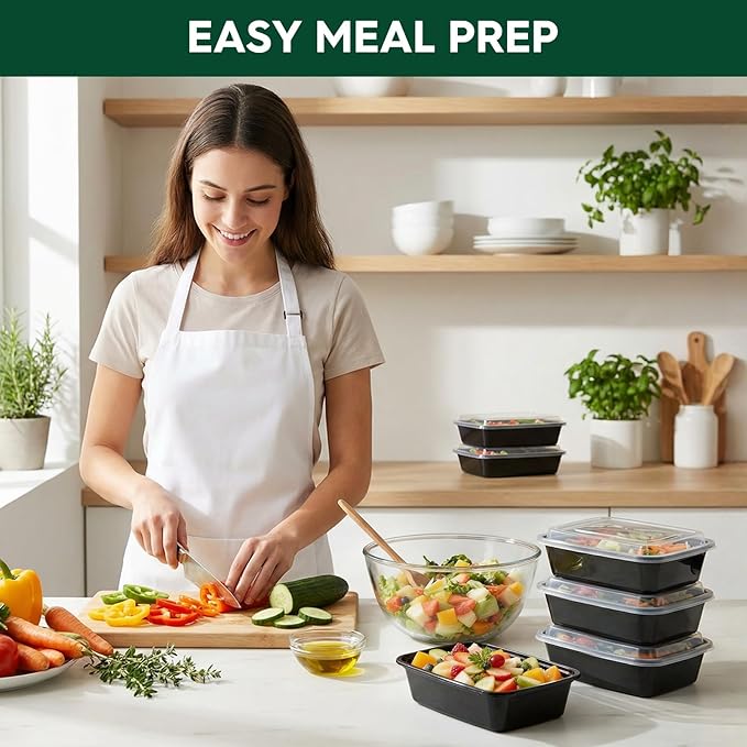 Glotoch Meal Prep Containers with Lids, Plastic food storage containers Reusable, 1-compartment BPA-free, Bento boxes for portion control & takeout, Microwave/freezer/dishwasher safe (50 pack, 32 oz)