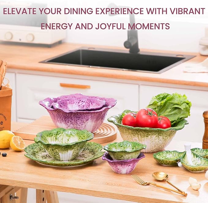 KXZ Purple Ramen Noodle Bowls Microwavable 7 Inch, 16 Oz Ceramic Dinner Bowl Sets of 4 for Kitchen, Orcelain Silverware Set for Cereal, Soup, Serving, Rice, Pho, Salad, Pasta, Chip, Fruits, Vintage