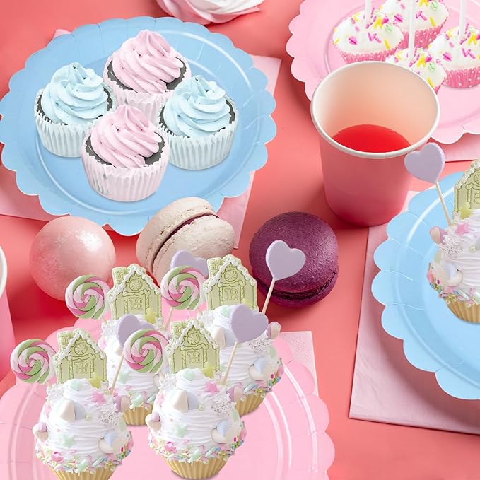48 Pcs Gender Reveal Paper Plates for Boy or Girl Themed Party, 7" Light Pink and Blue Birthday Party Scalloped Round Dessert Plate for Baby Shower, Birthday, Wedding Party Decorations
