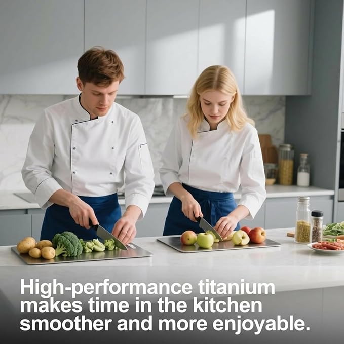 Titanium Cutting Board - 100% Pure Titanium Cutting Boards, Food-Grade, Non-Slip Surface, Dishwasher Safe, for Elegant Serving Tray for Kitchen, Charcuterie, Meat, Vegetables, Easy Clean, 11.4"x7.9"