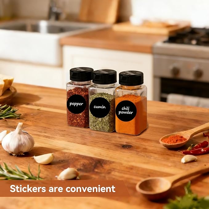 28 Pcs 4 oz Small Plastic Spice Jars with Black Cap,Square Plastic Bottle Containers with Lid and Stickers,Empty Seasoning Bottles Clear Spice Shaker for Kitchen Organization
