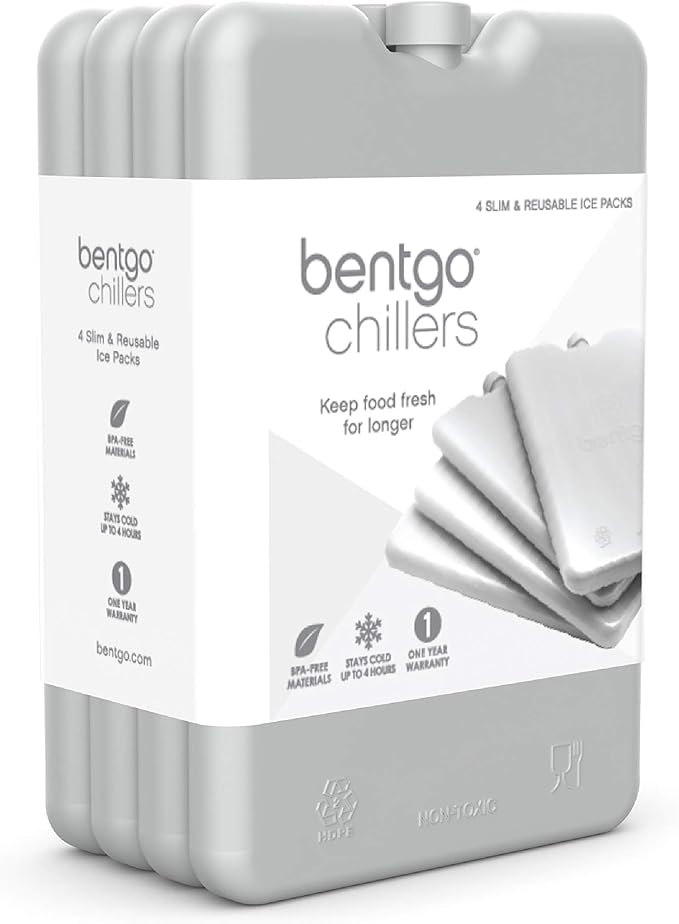 Bentgo Ice Lunch Chillers - Ultra-Thin Ice Packs Perfect for Everyday Use in Lunch Bags, Lunch Boxes and Coolers - 4 Pack (Gray)