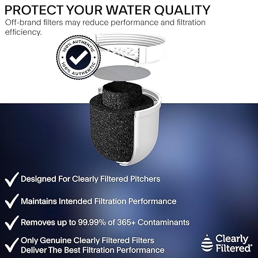 Clearly Filtered No.1 Filtered Water Pitcher/Updated Model/Targets 365+ Contaminants e.g. Fluoride Chlorine PFAS Microplastics Lead Arsenic BPA/BPS Free (Pitcher + 3 Filter Packs)