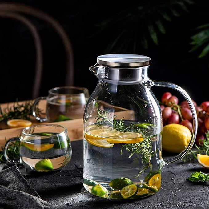 105OZ Glass Pitcher with Lid and Spout - High Heat Resistance Pitcher for Hot/Cold Water & Iced Tea (XL3.0L)