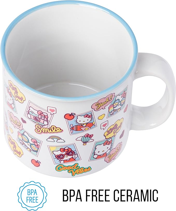 Silver Buffalo Sanrio Hello Kitty Photo Shots Smile Good Vibes Ceramic Camper Mug, 20 Ounces