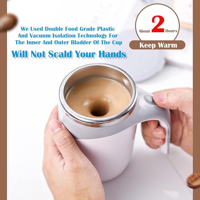 Self Stirring Mug - Automatic Magnetic Electric Coffee Mug, Rotating Cute Mixing Cup Tasse, To Stir Office/Kitchen/Travel/Home Coffee/Tea/Hot Chocolate/Milk-450 ml/15.2 oz(White)