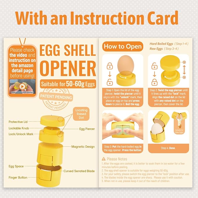 Upgraded 2 in 1 Egg Shell Opener, Hard Boiled Egg Peeler Cracker with Piercer, Cute Egg Separator for Raw Eggs, Home Kitchen Gadgets Tool, 2 Pack