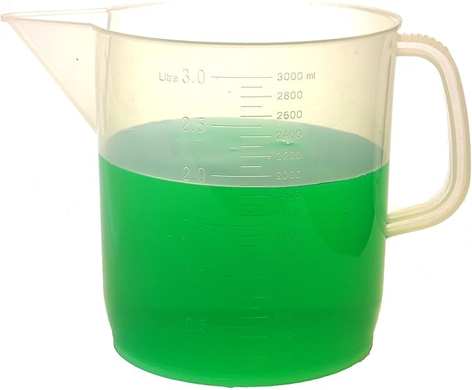 EISCO Plastic Pitcher, 3000mL (3L) - Short Form, Euro Design - Molded Graduations - Chemical Resistant & Autoclavable Polypropylene - Measuring Jug