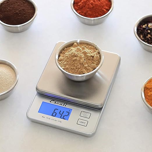 Escali Vera PR2000S Compact High Precision Kitchen/Baking/Herb Scale, Measures Liquid and Dry Ingredients, LCD Digital Display, 4.4lb Capacy, Silver