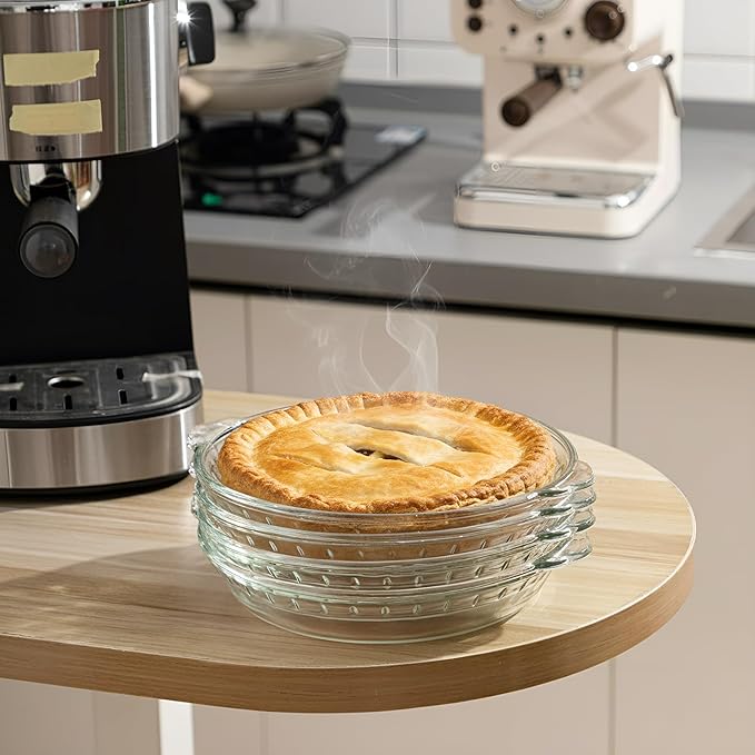 Uiifan 4 Pack 7.5 Inches Mini Glass Pie Pan for Baking Clear Pie Plate with Handles Round Glass Dish for Baking and Serving, Snacks, Salads, Desserts