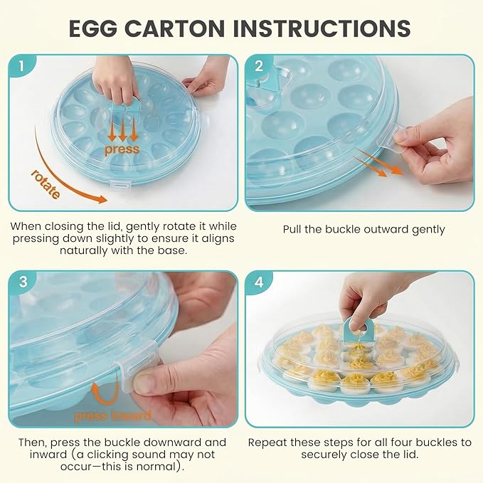 HAKSEN Deviled Egg Containers with Lid, Portable Deviled Egg Platter Carrier Holder Trays with 22 Slots for Holiday Party and Home Kitchen, Blue