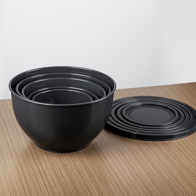 Plastic Mixing Bowls with Lids Set for Kitchen, Nesting Bowls for Mixing, Baking, Prepping, Cooking and Serving Food, Mixing Bowls Dishwasher, Microwave Safe (Dark Gray)