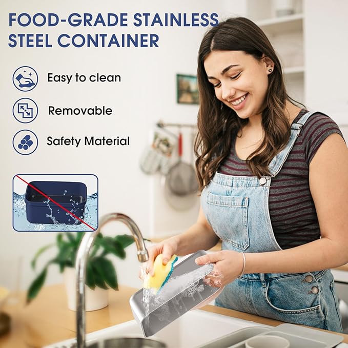 Electric Lunch Box Food Heater Upgrade 3 in 1 Portable Food Warmer 100W Leakproof Heated Lunch Box for Adults Car/Truck/Office with 1.8L SS Container Fork Spoon Carry Bag, 12V/24V/110V