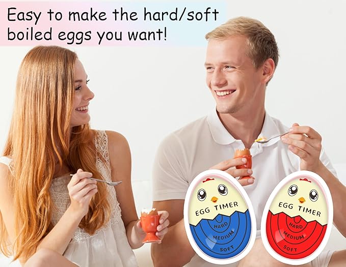 Lasubst Egg Timer that Goes in Water for Soft Medium Hard Boiled Eggs, 1 Red 1 Blue