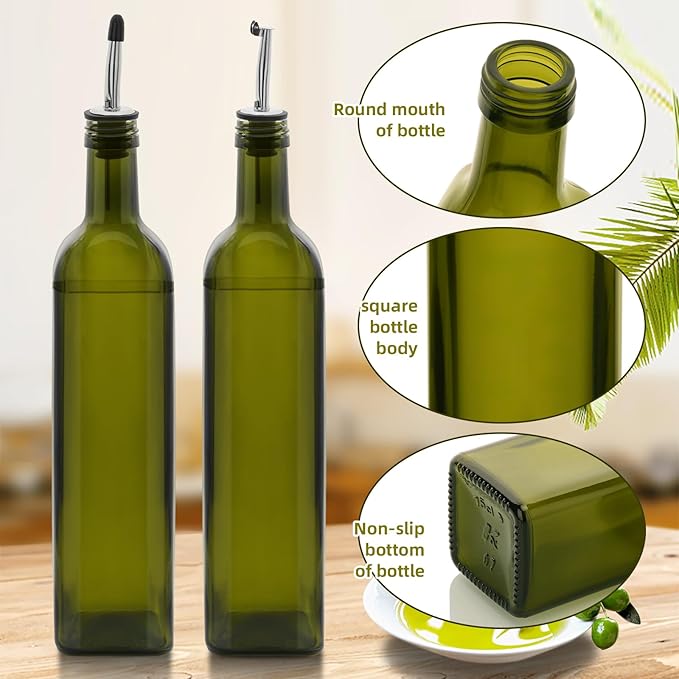 2Pcs 25 oz Olive Oil Dispenser Bottle,750 ml Glass Oil and Vinegar Dispenser Set with Pourers and Funnel ,Oil Bottles for Kitchen Large capacity oil bottles (Green 2pcs)