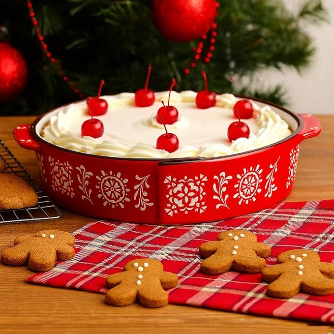 2 Pack Ceramic Baking Dish, 9 Inch Non-Stick Pie Pan with Double Handle, 44 Oz Deep and Fluted Pie Plate for Apple Pies, Quiche, Cake, Tart, Oven Microwave Dishwasher Safe, Red, Blue
