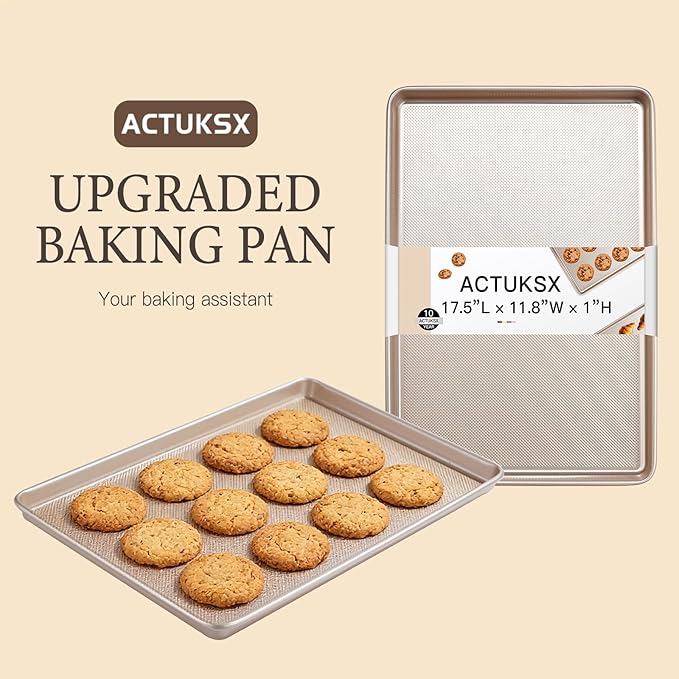 2-Pack Carbon Steel Baking Sheet Pans - 17.5x11.8x1 Inch Nonstick Cookie Sheets, Heavy-Duty Oven Safe Trays for Baking Cookies, Roasting & Sheet Pan Dinners (Gold)