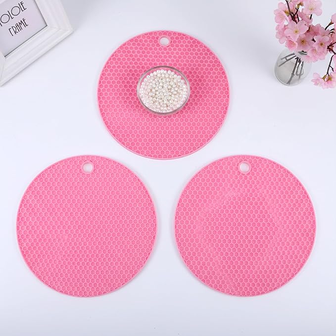 3Pcs Rubber Jar Opener,Round Large Jar Opener Gripper Pad Multipurpose Openers for Seniors Kitchen Non-Slip Coasters for Weak Hands,6.7x6.7Inch - Pink