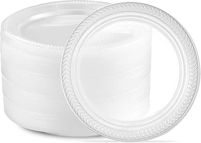 PLASTICPRO 160 Pack Clear Plastic Plates 7 Inch Bulk Pack Durable Disposable Plastic Dinner Plates for Parties Events BBQ