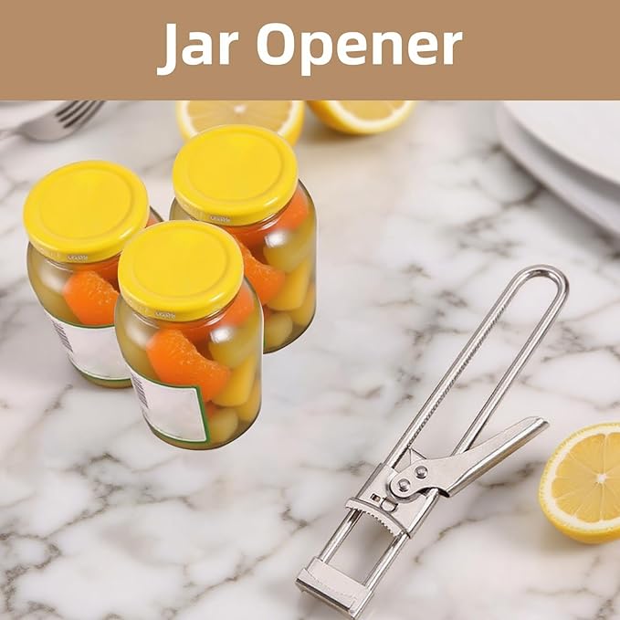 2 Pack Adjustable Jar Opener for Weak Hands, Stainless Steel Can Opener & Beer Bottle Opener, jar openers for seniors, Easy Grip Lid Remover for Jars, Cans, Bottles (2 Pack Silver and Black)