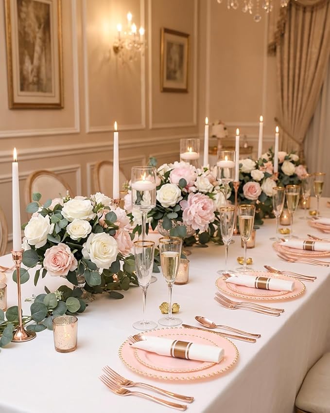 Supernal 240Pcs Rose Gold Plastic Silverware Set with Napkins - Pre Rolled Disposable Cutlery (60 Forks, 60 Knives, 60 Spoons) - Heavy Duty Utensils for Wedding, Bridal Shower & Elegant Parties