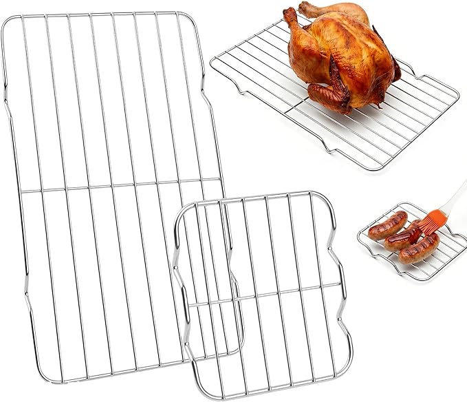 Compact Toaster Oven Rack 2-Pack, 10x6.2" & 5x4.4" Stainless Steel Baking Rack, Small Tiny Wire Cooling Rack for Baking Sheet, Heavy Duty Cooling Racks for Meat, Bacon, Sausage, Dishwasher Safe