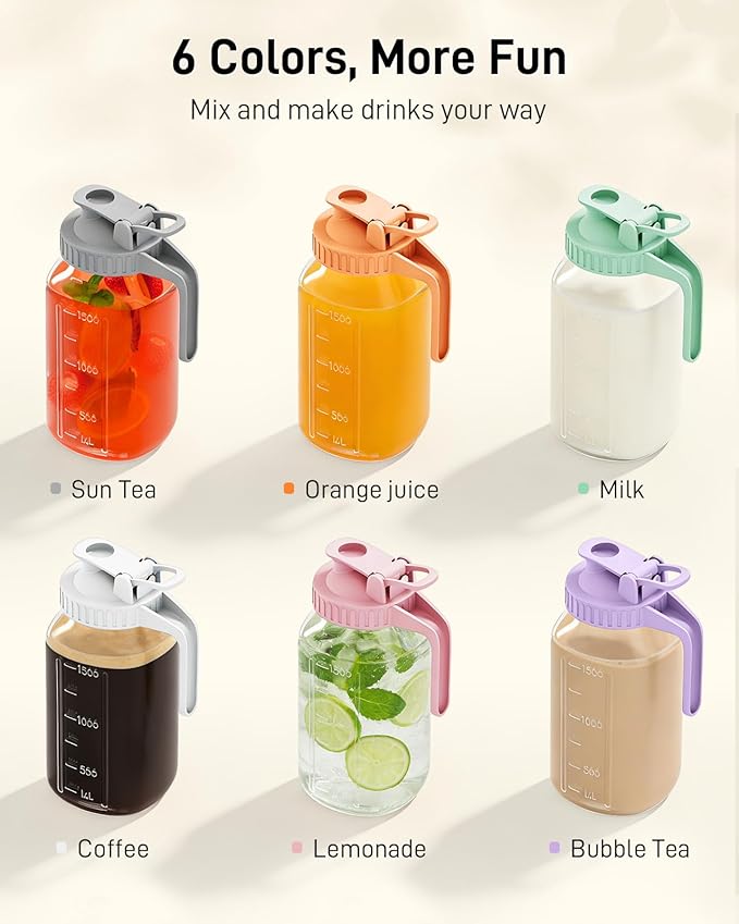 64 oz Glass Pitcher with Lid, Large Wide Mouth Mason Jar with Pour Spout, Green Sun Tea Glass Jar for Outside, Drink Pitcher Great for Drink, Cold Beverages and Breast Milk