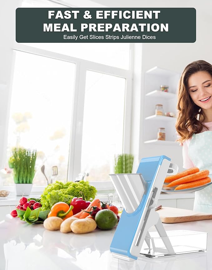Eletronova Safe Mandoline Slicer for Kitchen, Vegetable Slicer for Kitchen,Kitchen Food Slicer, French Fry Cutter Julienne Dicer for Vegetables Grey (White & Green) (Gray & Light Blue)