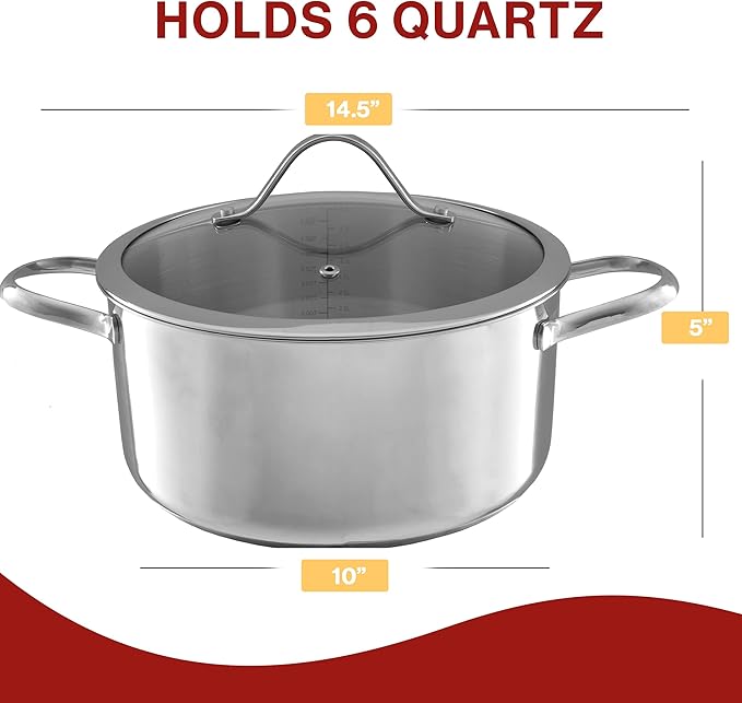 6 Quart Stock Pot-Stainless Steel Pot with Lid-Compatible with Electric, Gas, Induction or Gas Cooktops-Cookware by Classic Cuisine