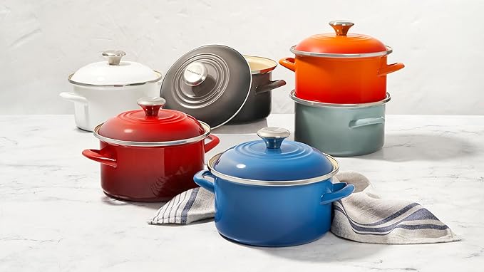 Le Creuset Enamel on Steel Traditional Petite Stockpot, 3.8 qt., White with Gold Accents