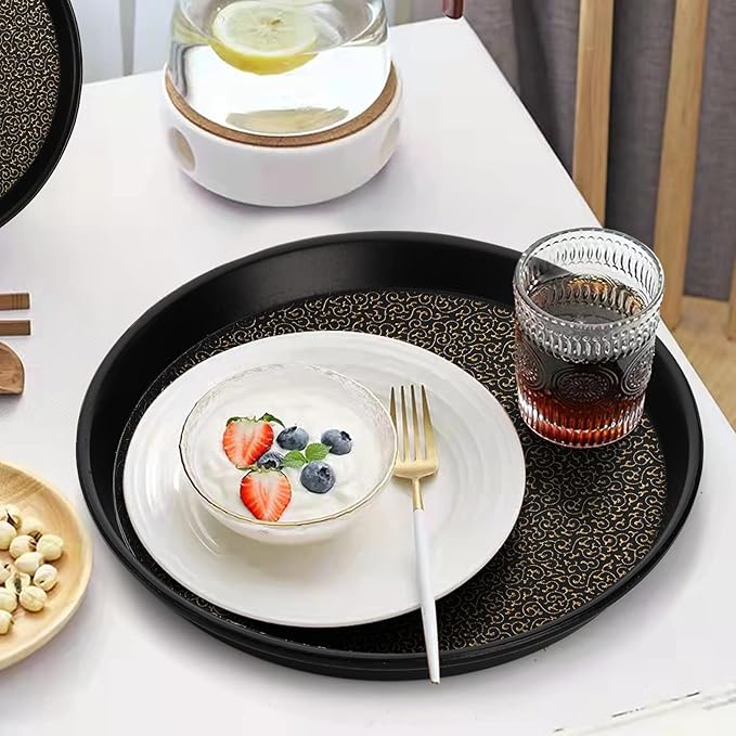 Frcctre 4 Pack 12 Inch Plastic Serving Tray, Round Non-Slip Restaurant Serving Trays Cafeteria Food Service Tray for Home, Party, Events