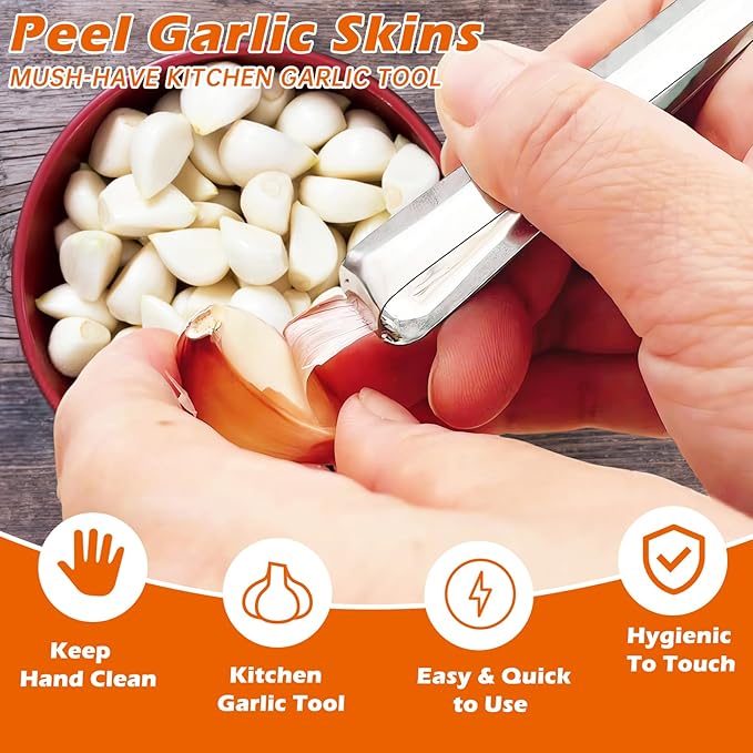 3PCS Stainless Steel Garlic Peeler - Garlic Peeler Clips Skin Remover - Easily Remove The Garlic Skin - Avoid Garlic Smell On Your Hands