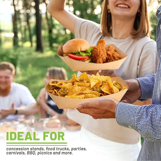 5 LB Extra Large Paper Food Trays, 50 Pack Disposable Nacho Trays Kraft Paper Food Boats Party Serving Baskets for Sandwiches Burgers Popcorns Snacks