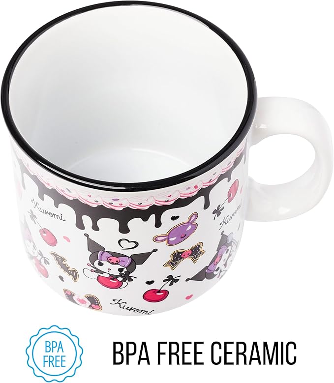 Silver Buffalo Sanrio Hello Kitty and Friends Kuromi Cherries and Black Hearts Ceramic Camper Mug, 20 Ounces