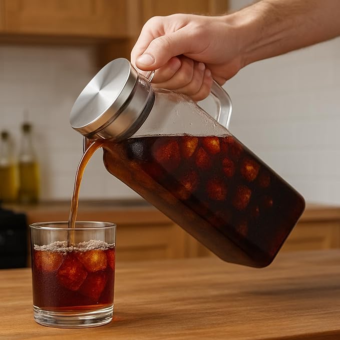 68 oz Borosilicate Square Glass Pitcher with Lid and Spout, Heat Resistant -4°F to 302°F, Lightweight Water Pitchers, Water Jugs, Glass Carafe with Handle, Ideal for Fridge Storage(1Pack)