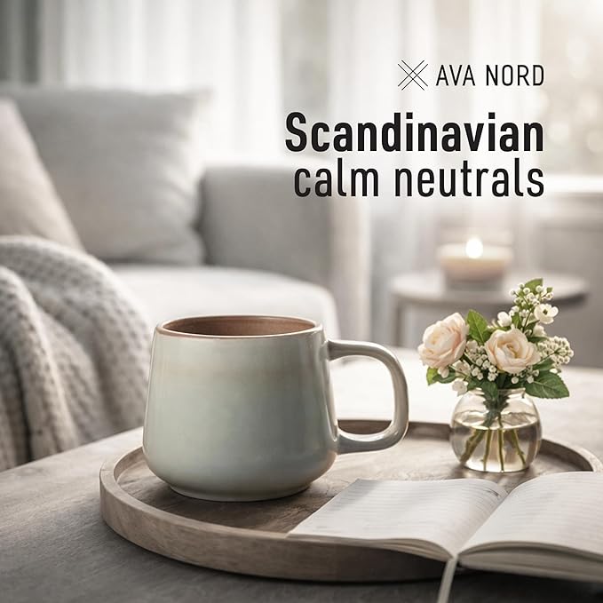 Small Ceramic Coffee Mugs Set of 4 | 8 oz Stoneware Coffee Cups | Lead-Free, Non-Toxic | Microwave & Dishwasher Safe | Comfortable Handle | Aesthetic Nordic Design for Cappuccino | Sage Ash