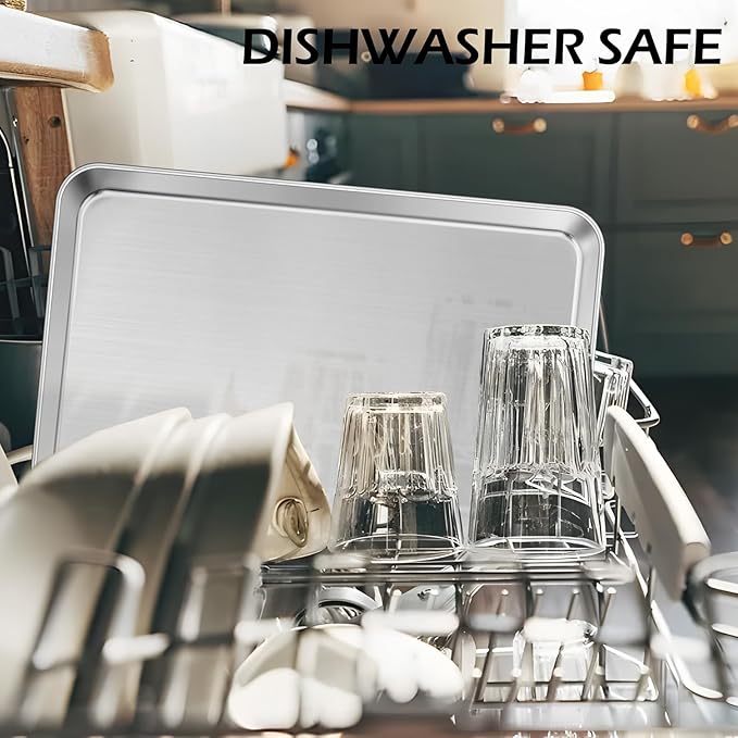 Stainless Steel Baking Sheets Set of 2, Leonyo 17" x 13" Large Half Cookie Sheets for Baking, 1IN Deep Metal Toaster Oven Pan Tray, Dishwasher Oven Safe