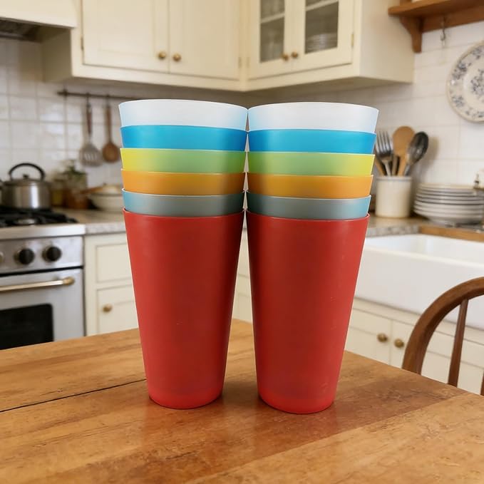 Reusable Plastic Cups 32 oz - Large Cups Dishwasher Safe - BPA Free Plastic Tumblers Drinking Glasses set of 12 - Unbreakable Big Cup for Kitchen Party Camping Outdoor