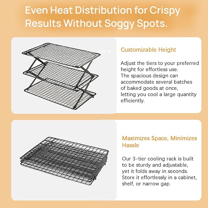2-Tier Collapsible Cooling Racks, Detachable Wire Cooling Rack Stackable Drying Rack for Cookie Bread Pizza Baking
