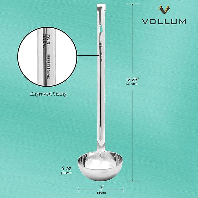 1-Piece Ladle Heavy Duty Thick Stainless Steel - 4 Ounce (3.1" Bowl Diameter, 12.25" Handle Length)
