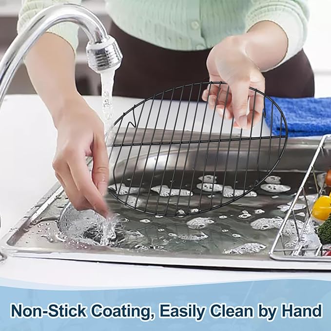 TeamFar 10.5 Inch Non-Stick Cooling Rack, Round Coated Stainless Steel Cooking Wire Rack Set of 2, for Baking/Roasting/Steaming/Cooling, Healthy & Heavy-Duty, Oven Safe & Easy to Clean