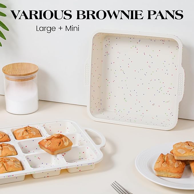 1 Pc Brownie Pan with Dividers Silicone Nonstick Mini Individual 12 Cup Square Muffin Cupcake Pans with Metal Frame(Cream)