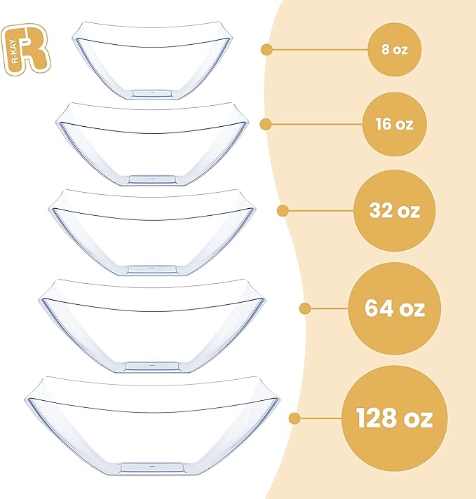 R-kay 6 Pack Square Small Plastic Serving Bowls 8 oz - Small Plastic Bowls for Parties, Premium For Weddings Catering And Birthday parties