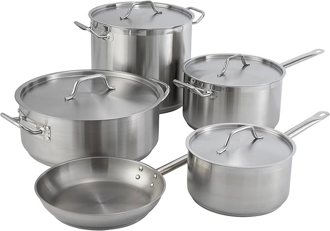 Winco Heavy-Duty Stainless Steel Sauce Pan with Cover and Helper Handle, 7.5 Quart