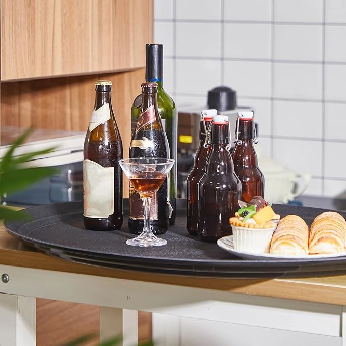 2 Pcs Restaurant Serving Trays PP Plastic Non Slip Rubber Lined Large Oval Tray for Kitchen Dining Room Cafeterias Fast Food Service (24 x 29 Inch,Black)