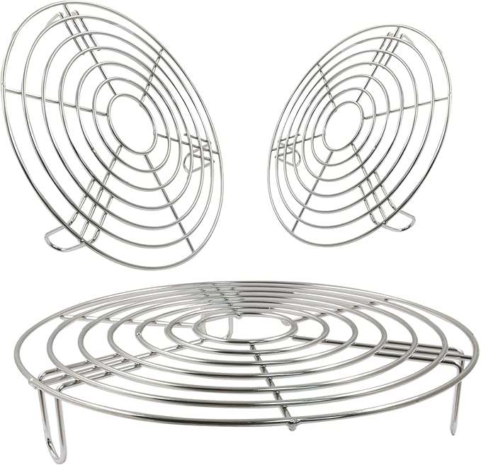 3PCS Round Cooling Racks Stainless Steel Steaming Baking Rack Roasting Rack Steamer Rack Fits Air Fryer Stockpot Pressure Cooker Round Cake Pan(9.25",8",6.89")